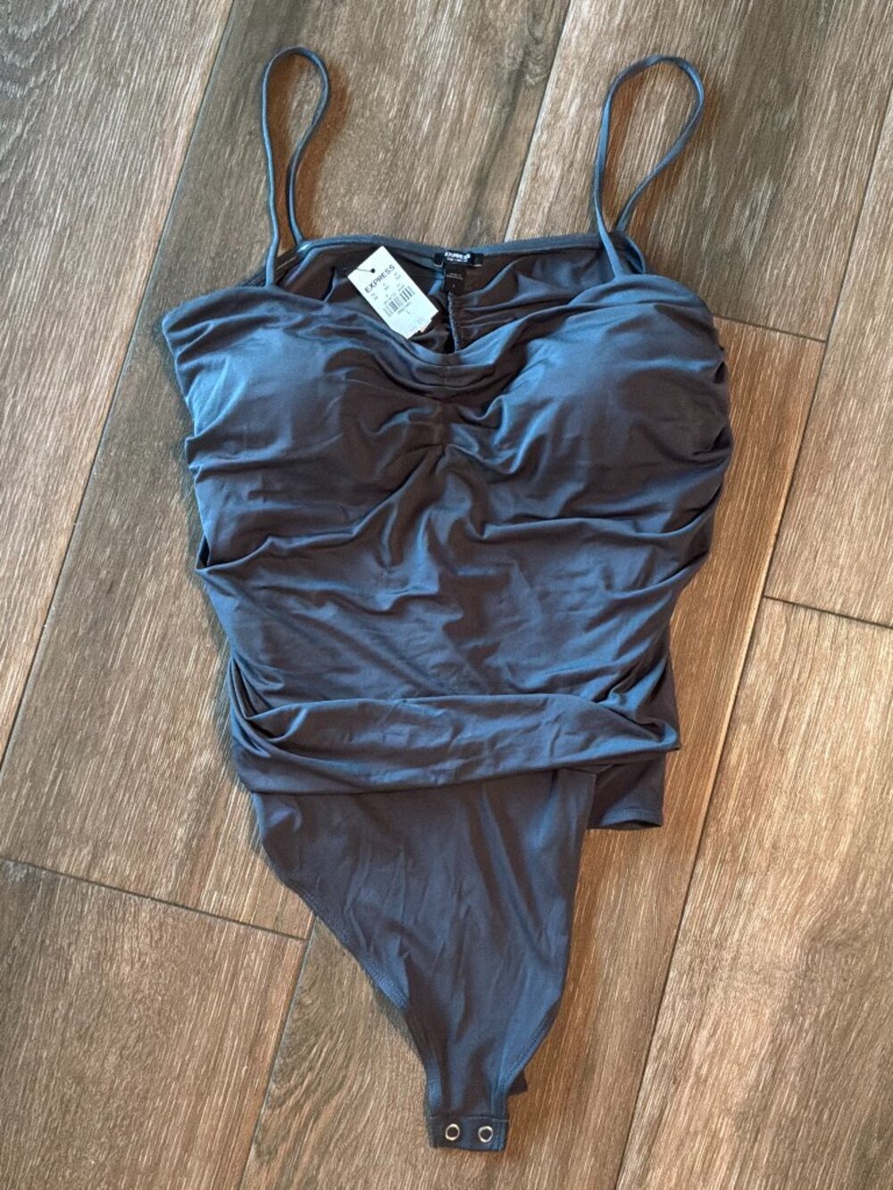 NWT Express slate gray ruched cami bodysuit Body Contour Collection size L